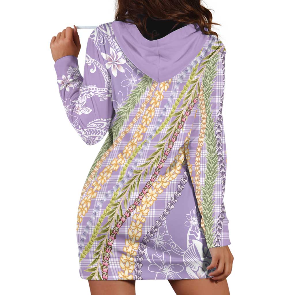 Purple Palaka Hawaii Leis Hoodie Dress Hawaiian-plaid Elegant Tropical Vibes - Polynesian Pride