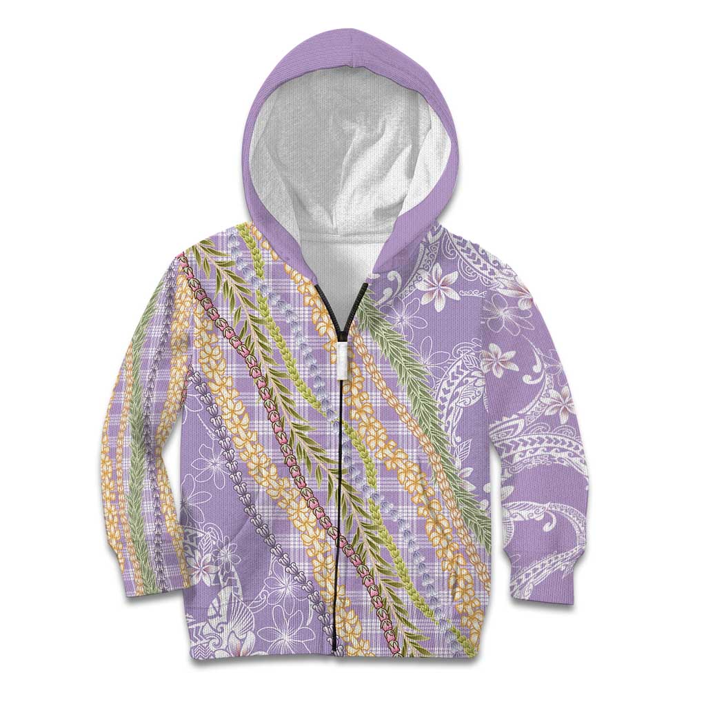 Purple Palaka Hawaii Leis Kid Hoodie Hawaiian-plaid Elegant Tropical Vibes - Polynesian Pride