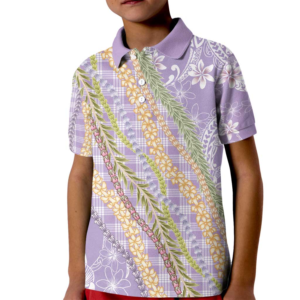 Purple Palaka Hawaii Leis Kid Polo Shirt Hawaiian-plaid Elegant Tropical Vibes - Polynesian Pride