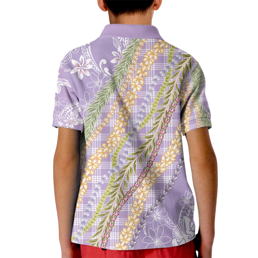 Purple Palaka Hawaii Leis Kid Polo Shirt Hawaiian-plaid Elegant Tropical Vibes - Polynesian Pride