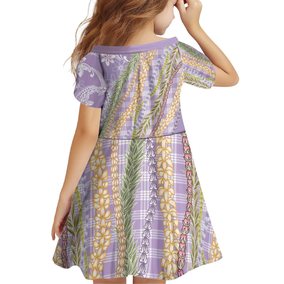 Purple Palaka Hawaii Leis Kid Short Sleeve Dress Hawaiian-plaid Elegant Tropical Vibes - Polynesian Pride
