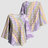 Purple Palaka Hawaii Leis Kimono Sleeve Blouse Hawaiian-plaid Elegant Tropical Vibes - Polynesian Pride