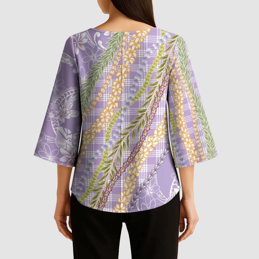 Purple Palaka Hawaii Leis Kimono Sleeve Blouse Hawaiian-plaid Elegant Tropical Vibes - Polynesian Pride