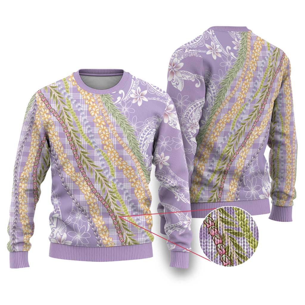Purple Palaka Hawaii Leis Ugly Christmas Sweater Hawaiian-plaid Elegant Tropical Vibes - Polynesian Pride