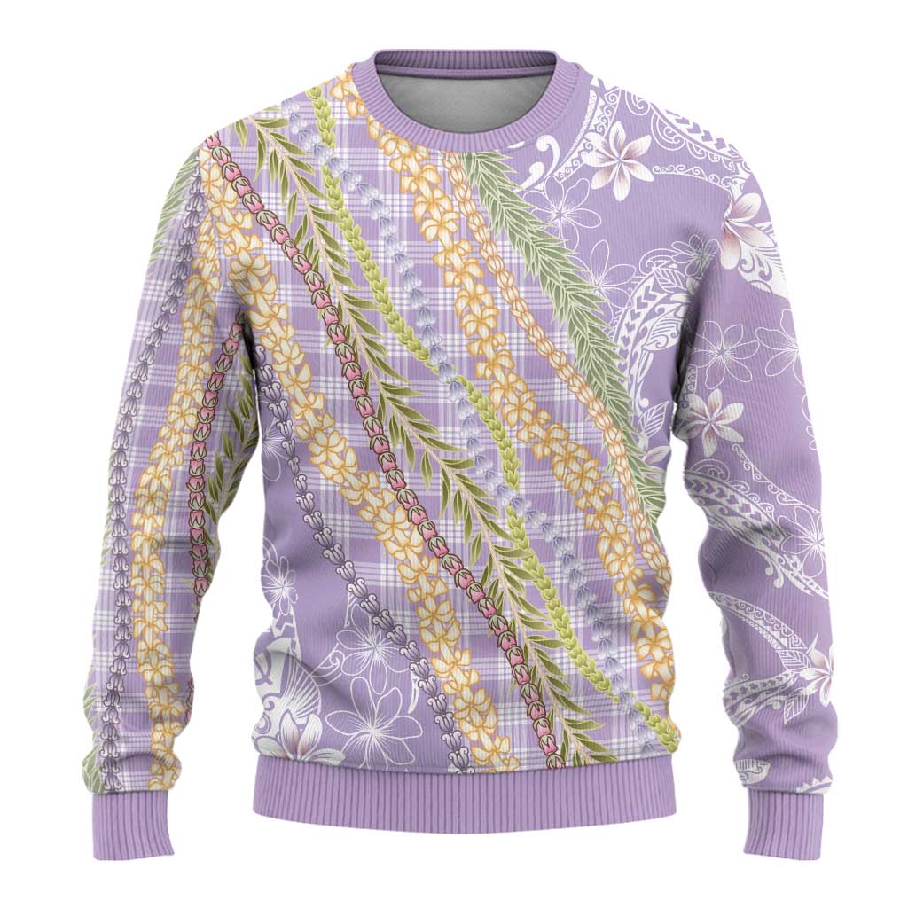 Purple Palaka Hawaii Leis Ugly Christmas Sweater Hawaiian-plaid Elegant Tropical Vibes - Polynesian Pride