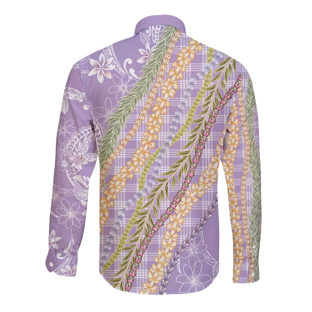 Purple Palaka Hawaii Leis Long Sleeve Button Shirt Hawaiian-plaid Elegant Tropical Vibes - Polynesian Pride