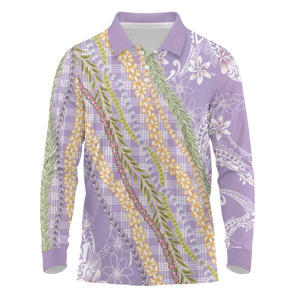 Purple Palaka Hawaii Leis Long Sleeve Polo Shirt Hawaiian-plaid Elegant Tropical Vibes - Polynesian Pride