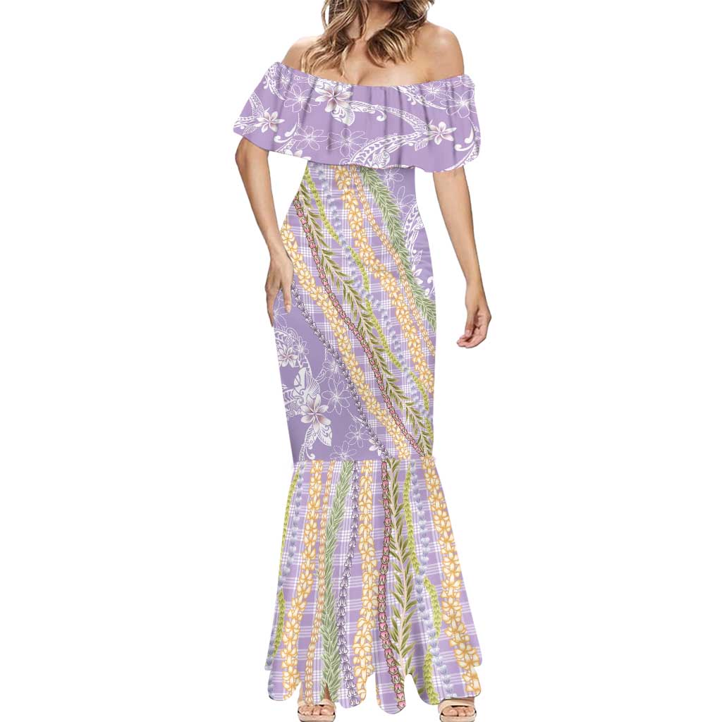 Purple Palaka Hawaii Leis Mermaid Dress Hawaiian-plaid Elegant Tropical Vibes - Polynesian Pride