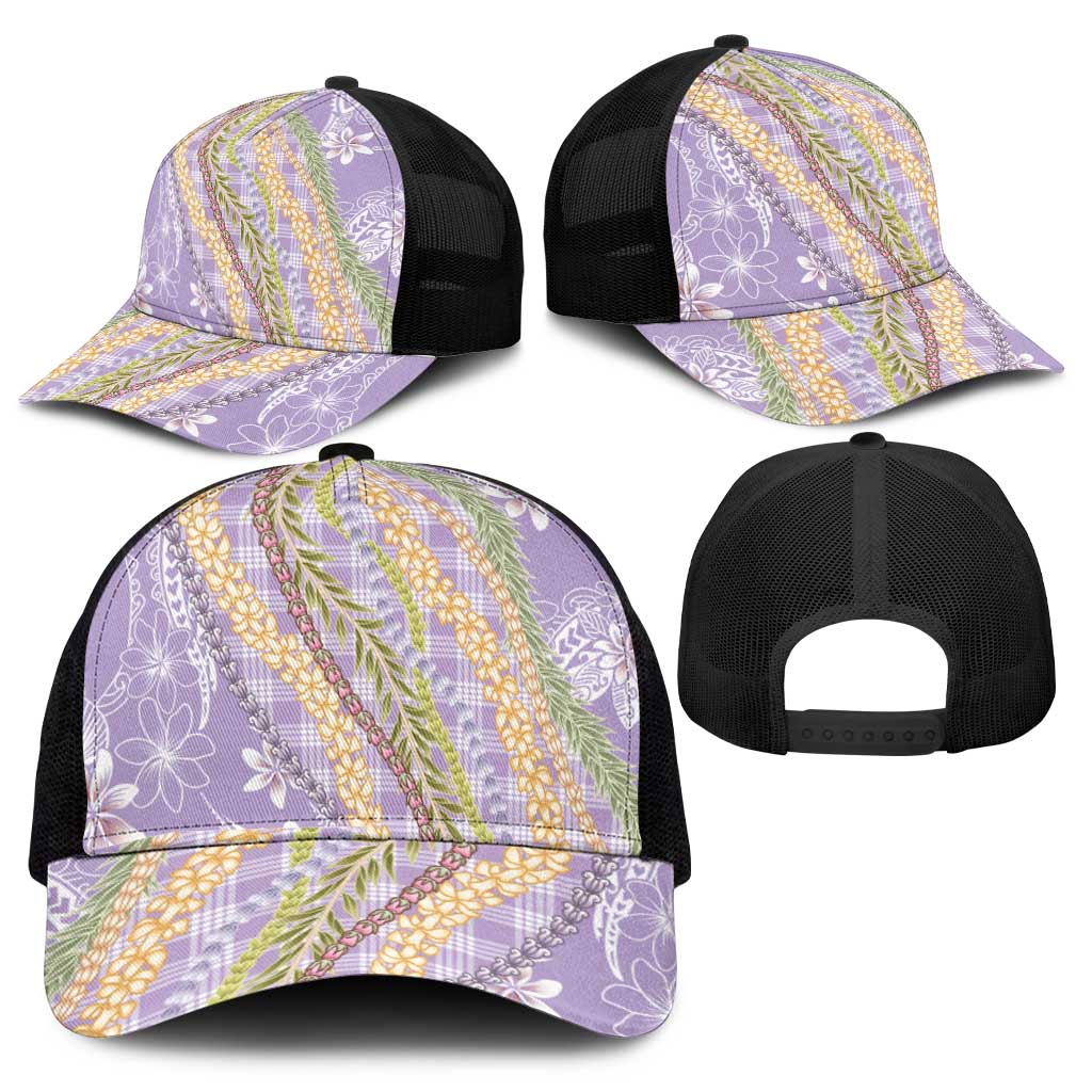 Purple Palaka Hawaii Leis Mesh Trucker Cap Hawaiian-plaid Elegant Tropical Vibes - Polynesian Pride