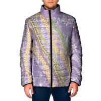 Purple Palaka Hawaii Leis Padded Jacket Hawaiian-plaid Elegant Tropical Vibes - Polynesian Pride