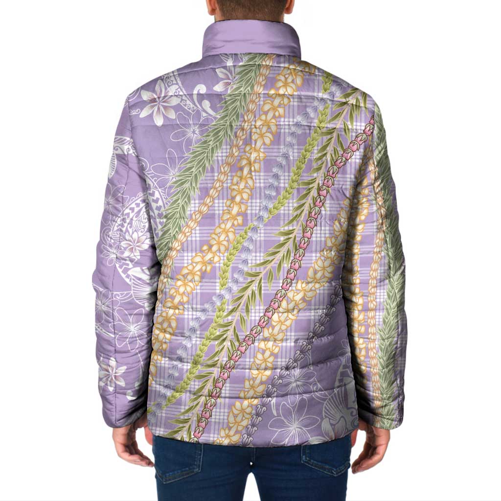 Purple Palaka Hawaii Leis Padded Jacket Hawaiian-plaid Elegant Tropical Vibes - Polynesian Pride