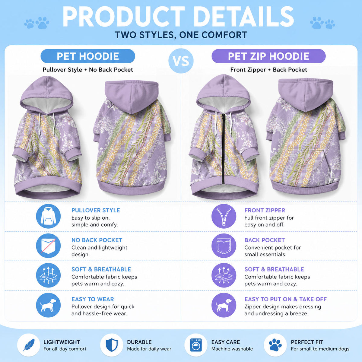 Purple Palaka Hawaii Leis Pet Hoodie Hawaiian-plaid Elegant Tropical Vibes