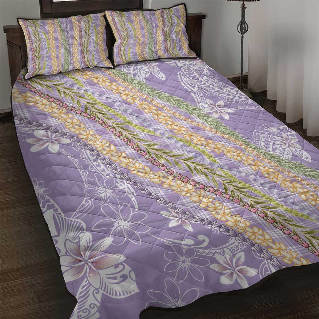 Purple Palaka Hawaii Leis Quilt Bed Set Hawaiian-plaid Elegant Tropical Vibes - Polynesian Pride