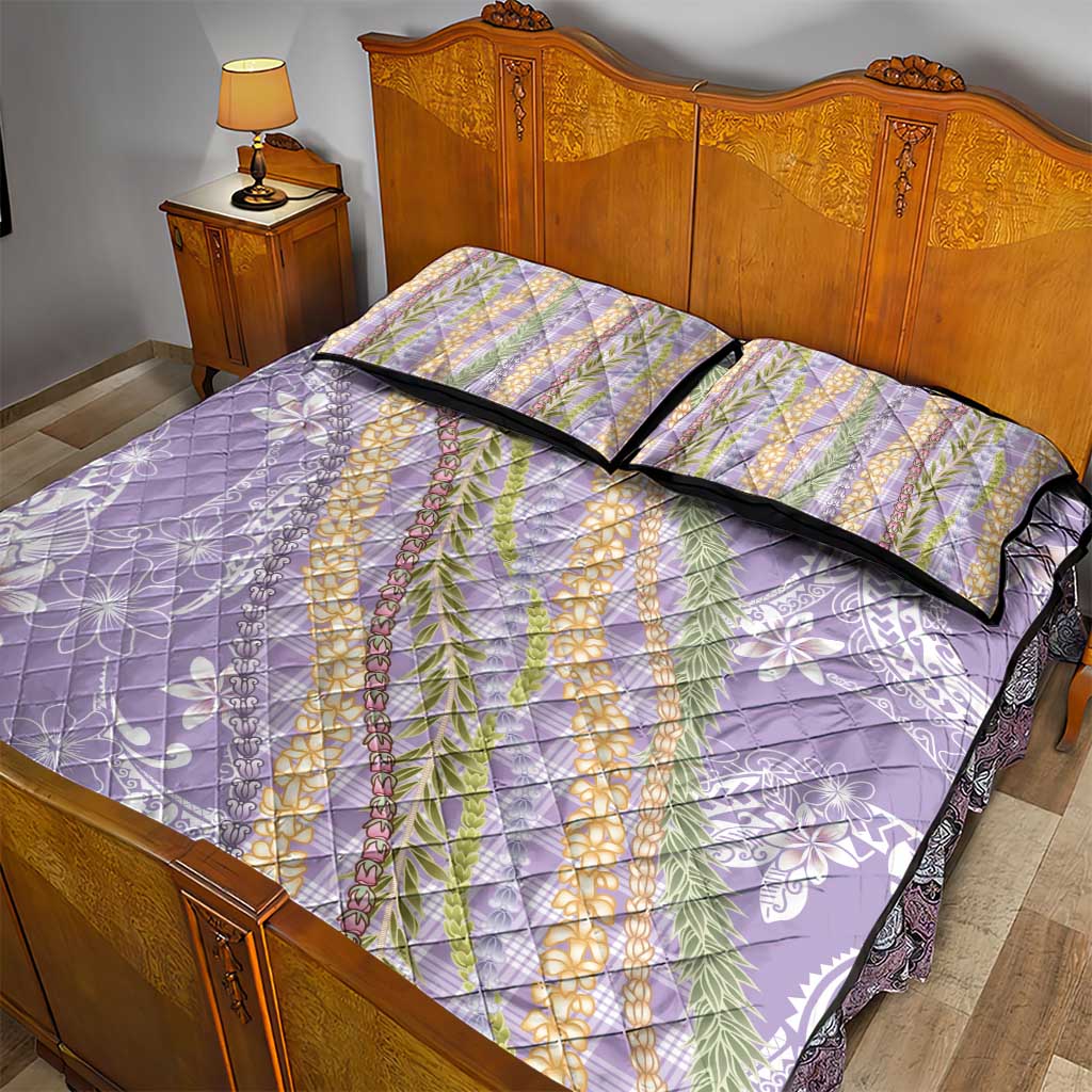Purple Palaka Hawaii Leis Quilt Bed Set Hawaiian-plaid Elegant Tropical Vibes - Polynesian Pride