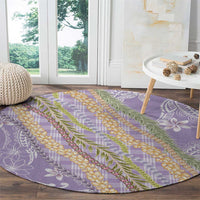 Purple Palaka Hawaii Leis Round Carpet Hawaiian-plaid Elegant Tropical Vibes - Polynesian Pride