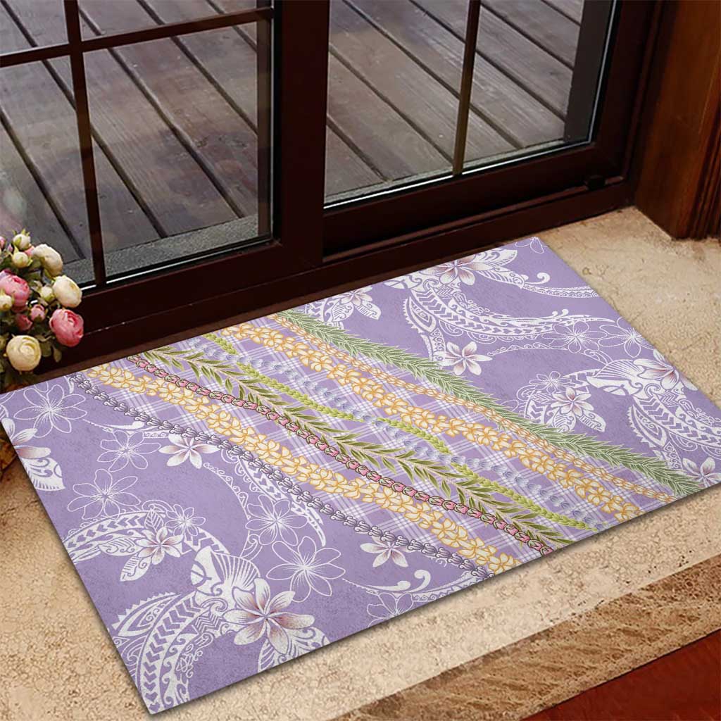 Purple Palaka Hawaii Leis Rubber Doormat Hawaiian-plaid Elegant Tropical Vibes - Polynesian Pride