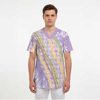 Purple Palaka Hawaii Leis Scrub Top Hawaiian-plaid Elegant Tropical Vibes - Polynesian Pride