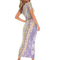 Purple Palaka Hawaii Leis Short Sleeve Bodycon Dress Hawaiian-plaid Elegant Tropical Vibes - Polynesian Pride