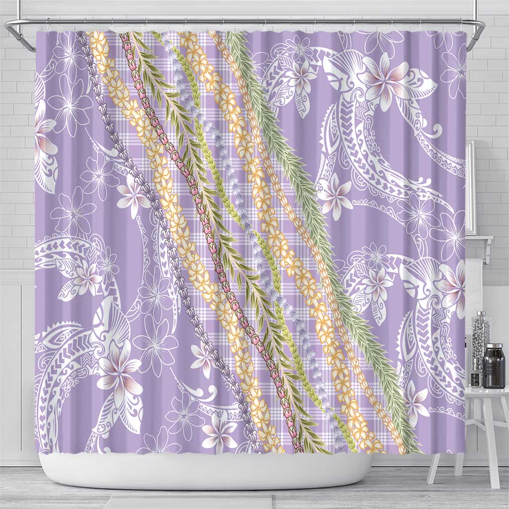 Purple Palaka Hawaii Leis Shower Curtain Hawaiian-plaid Elegant Tropical Vibes - Polynesian Pride