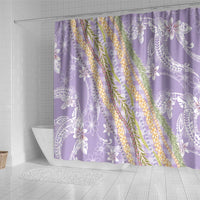Purple Palaka Hawaii Leis Shower Curtain Hawaiian-plaid Elegant Tropical Vibes - Polynesian Pride