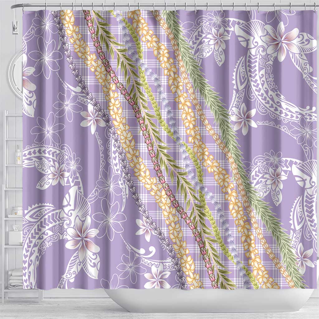 Purple Palaka Hawaii Leis Shower Curtain Hawaiian-plaid Elegant Tropical Vibes - Polynesian Pride