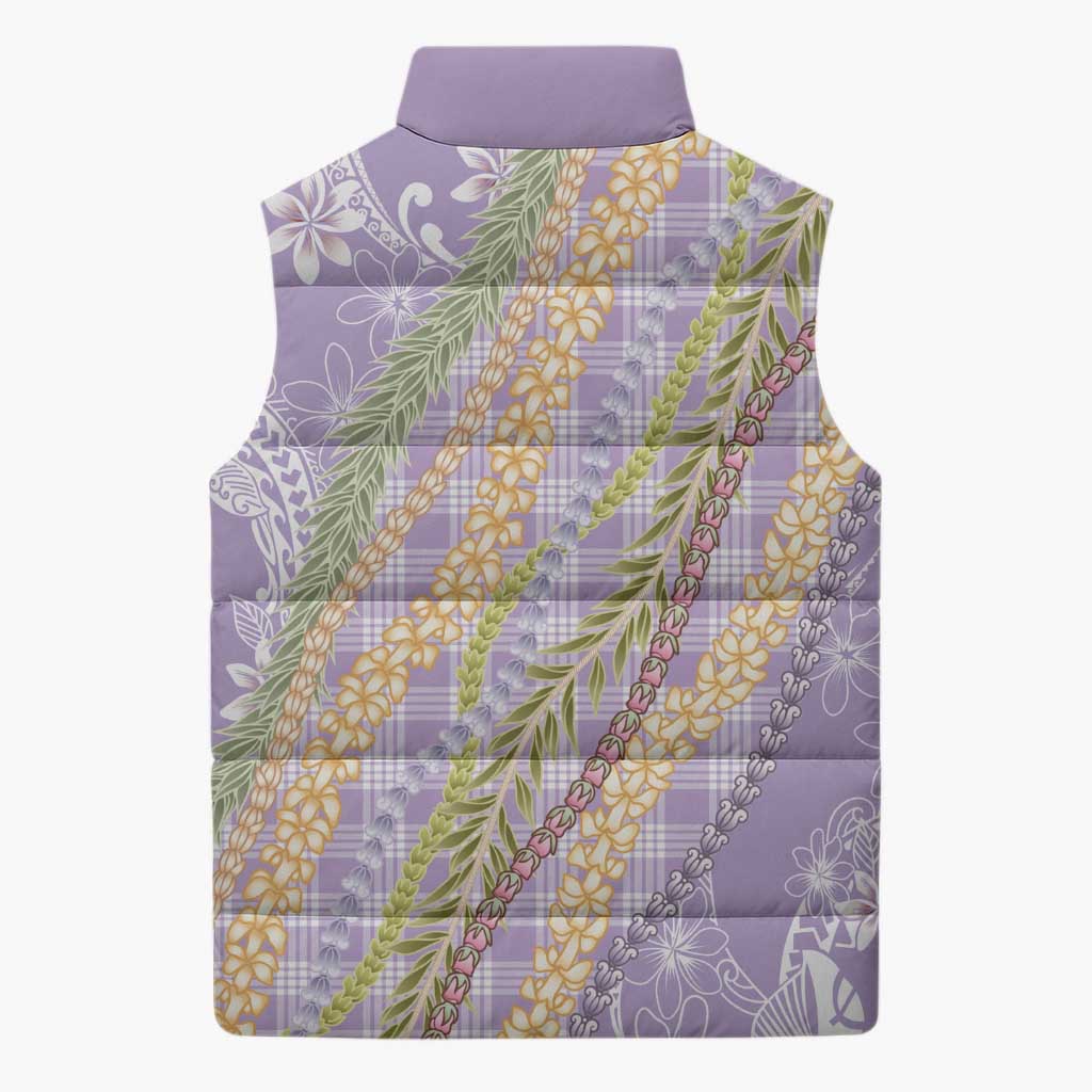 Purple Palaka Hawaii Leis Sleeveless Puffer Jacket Hawaiian-plaid Elegant Tropical Vibes - Polynesian Pride