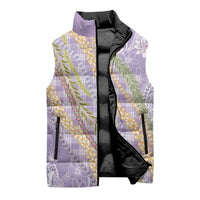 Purple Palaka Hawaii Leis Sleeveless Puffer Jacket Hawaiian-plaid Elegant Tropical Vibes - Polynesian Pride