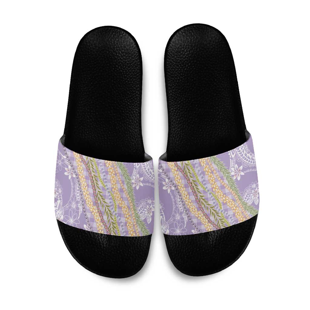 Purple Palaka Hawaii Leis Slide Sandals Hawaiian-plaid Elegant Tropical Vibes LT14 Purple - Polynesian Pride