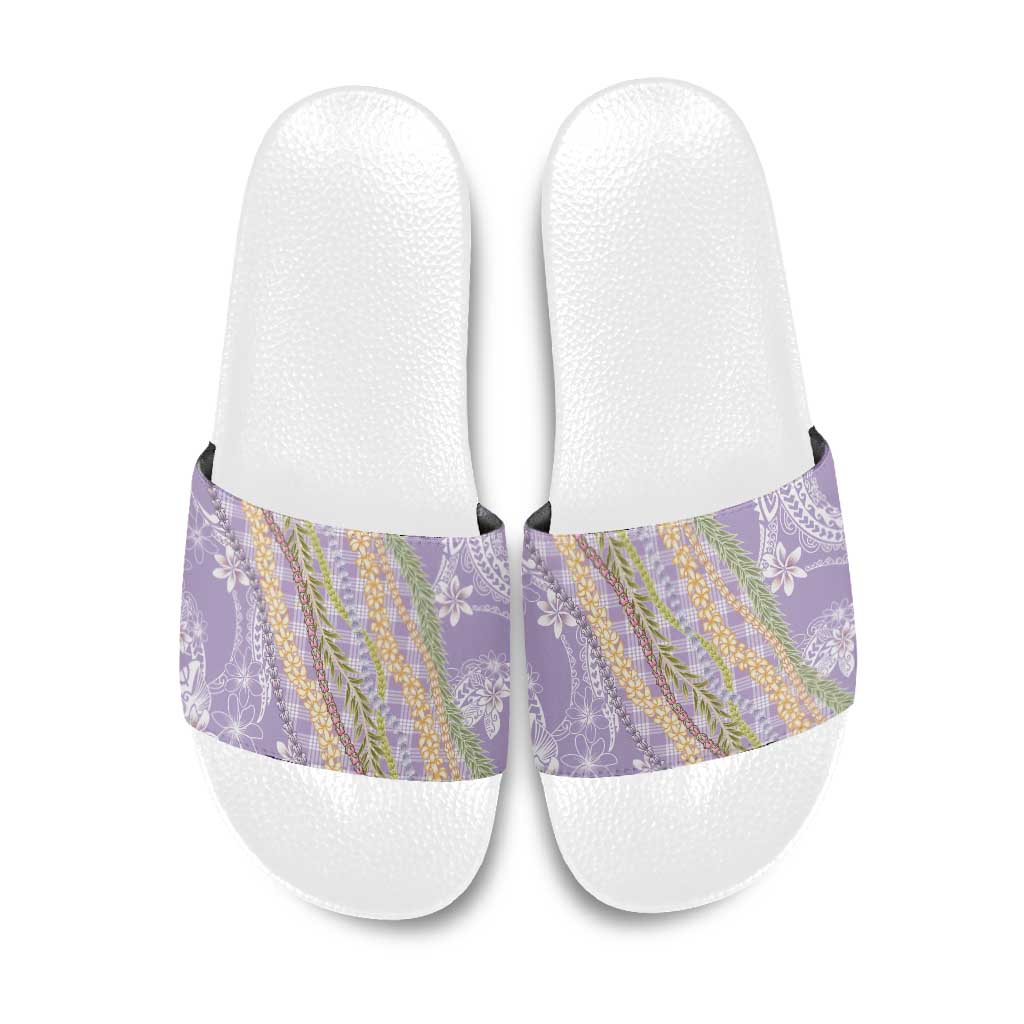 Purple Palaka Hawaii Leis Slide Sandals Hawaiian-plaid Elegant Tropical Vibes LT14 Purple - Polynesian Pride