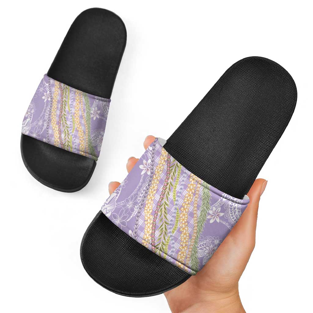 Purple Palaka Hawaii Leis Slide Sandals Hawaiian-plaid Elegant Tropical Vibes LT14 - Polynesian Pride