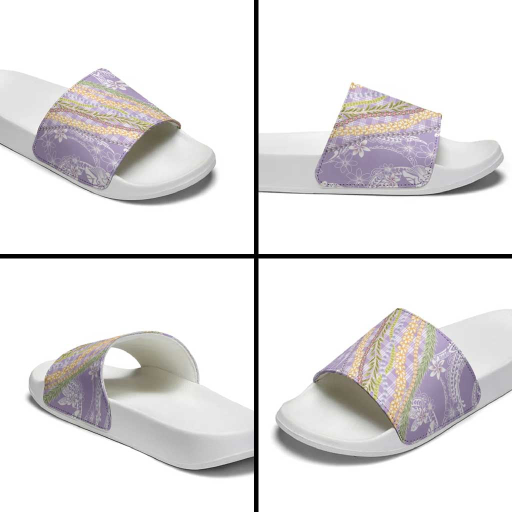 Purple Palaka Hawaii Leis Slide Sandals Hawaiian-plaid Elegant Tropical Vibes LT14 - Polynesian Pride