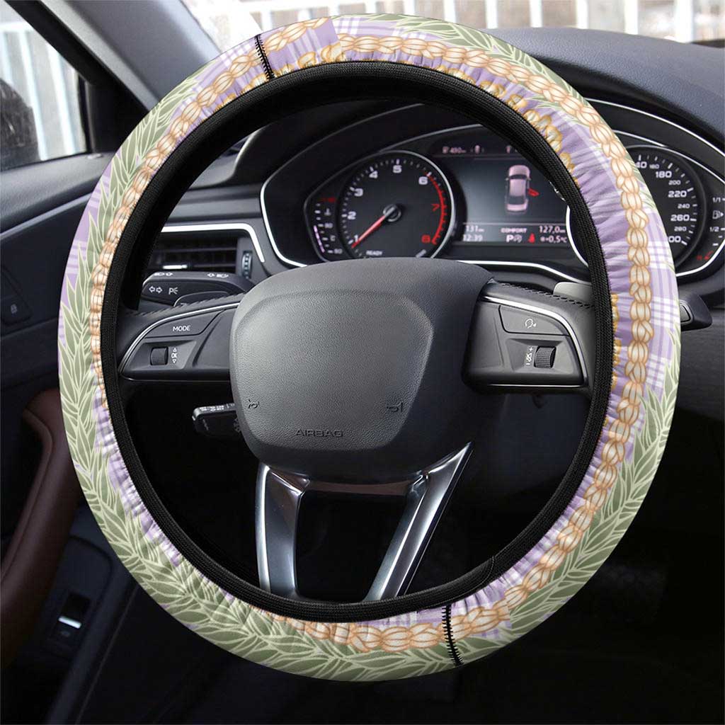 Purple Palaka Hawaii Leis Steering Wheel Cover Hawaiian-plaid Elegant Tropical Vibes - Polynesian Pride