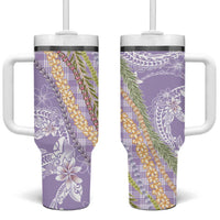 Purple Palaka Hawaii Leis Tumbler With Handle Hawaiian-plaid Elegant Tropical Vibes - Polynesian Pride