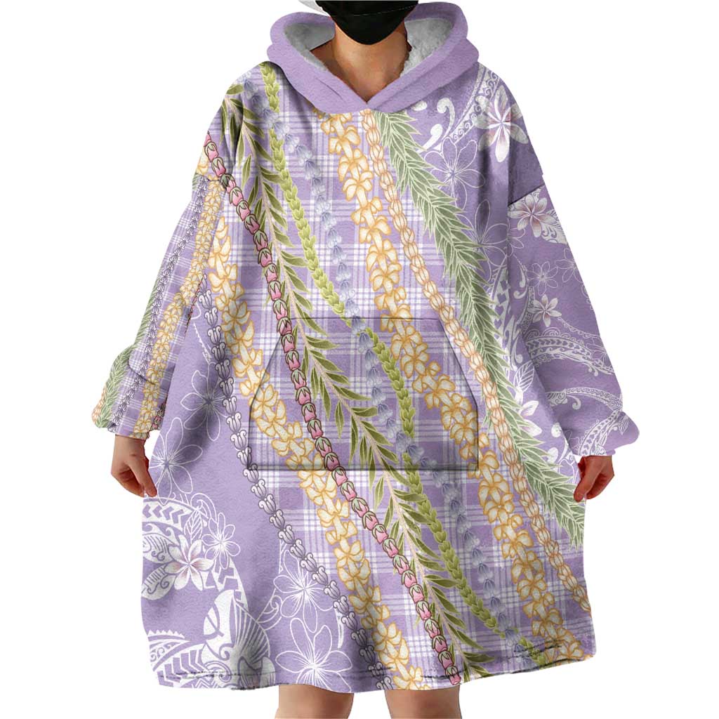 Purple Palaka Hawaii Leis Wearable Blanket Hoodie Hawaiian-plaid Elegant Tropical Vibes - Polynesian Pride