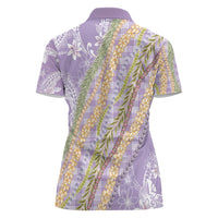Purple Palaka Hawaii Leis Women Polo Shirt Hawaiian-plaid Elegant Tropical Vibes - Polynesian Pride