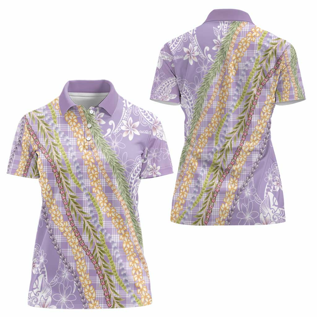 Purple Palaka Hawaii Leis Women Polo Shirt Hawaiian-plaid Elegant Tropical Vibes - Polynesian Pride