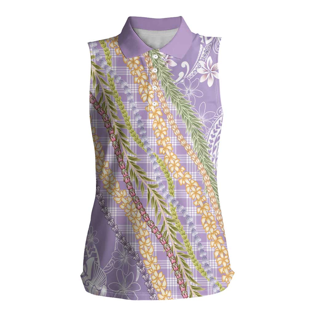 Purple Palaka Hawaii Leis Women Sleeveless Polo Shirt Hawaiian-plaid Elegant Tropical Vibes - Polynesian Pride