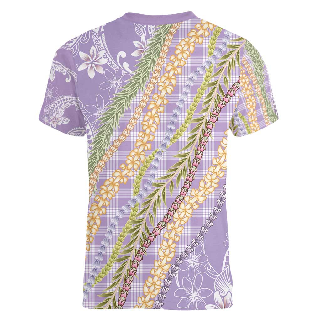 Purple Palaka Hawaii Leis Women V-Neck T-Shirt Hawaiian-plaid Elegant Tropical Vibes - Polynesian Pride