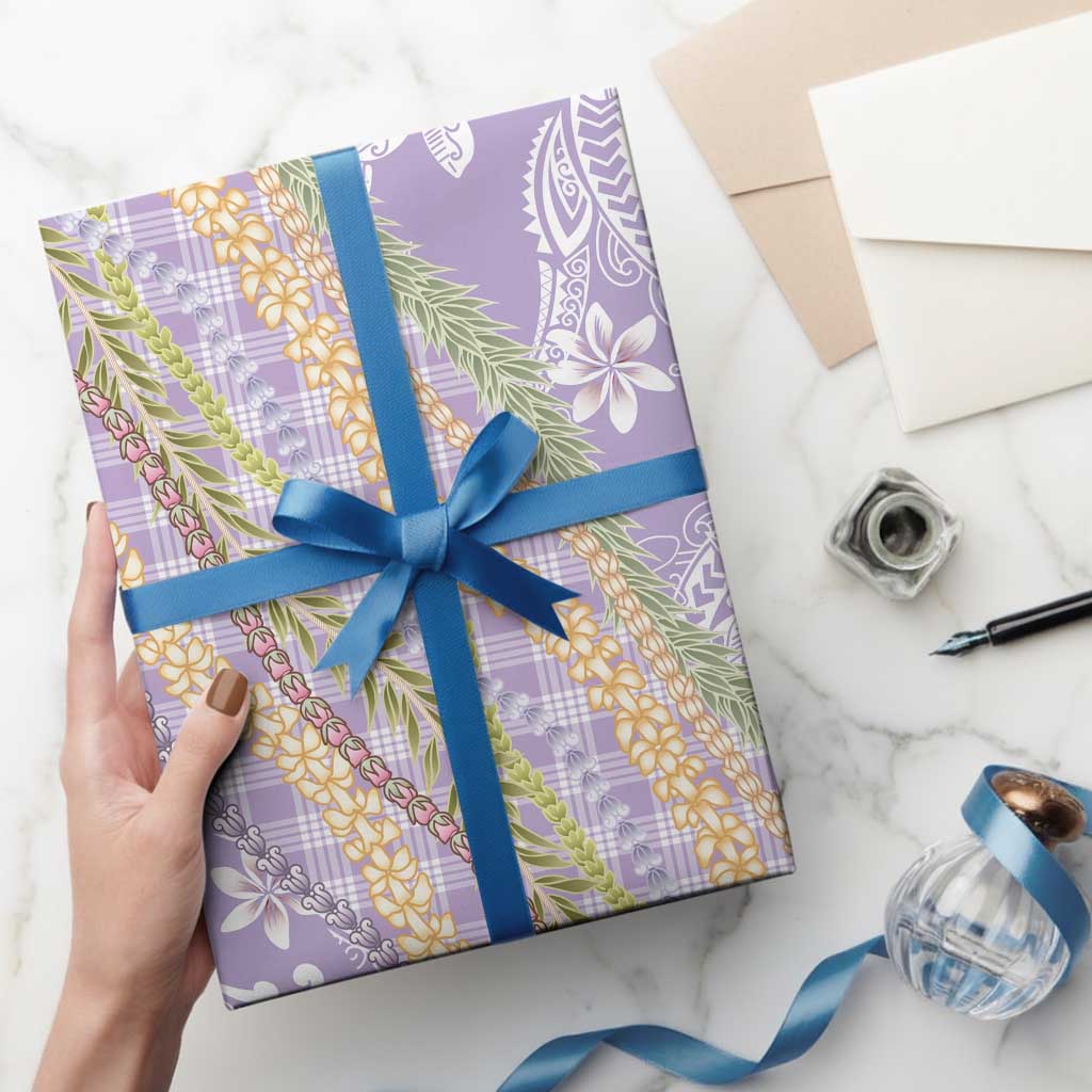 Purple Palaka Hawaii Leis Wrapping Paper Hawaiian-plaid Elegant Tropical Vibes - Polynesian Pride