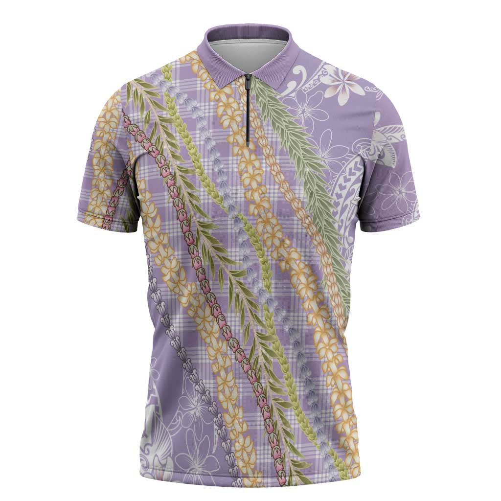 Purple Palaka Hawaii Leis Zipper Polo Shirt Hawaiian-plaid Elegant Tropical Vibes - Polynesian Pride