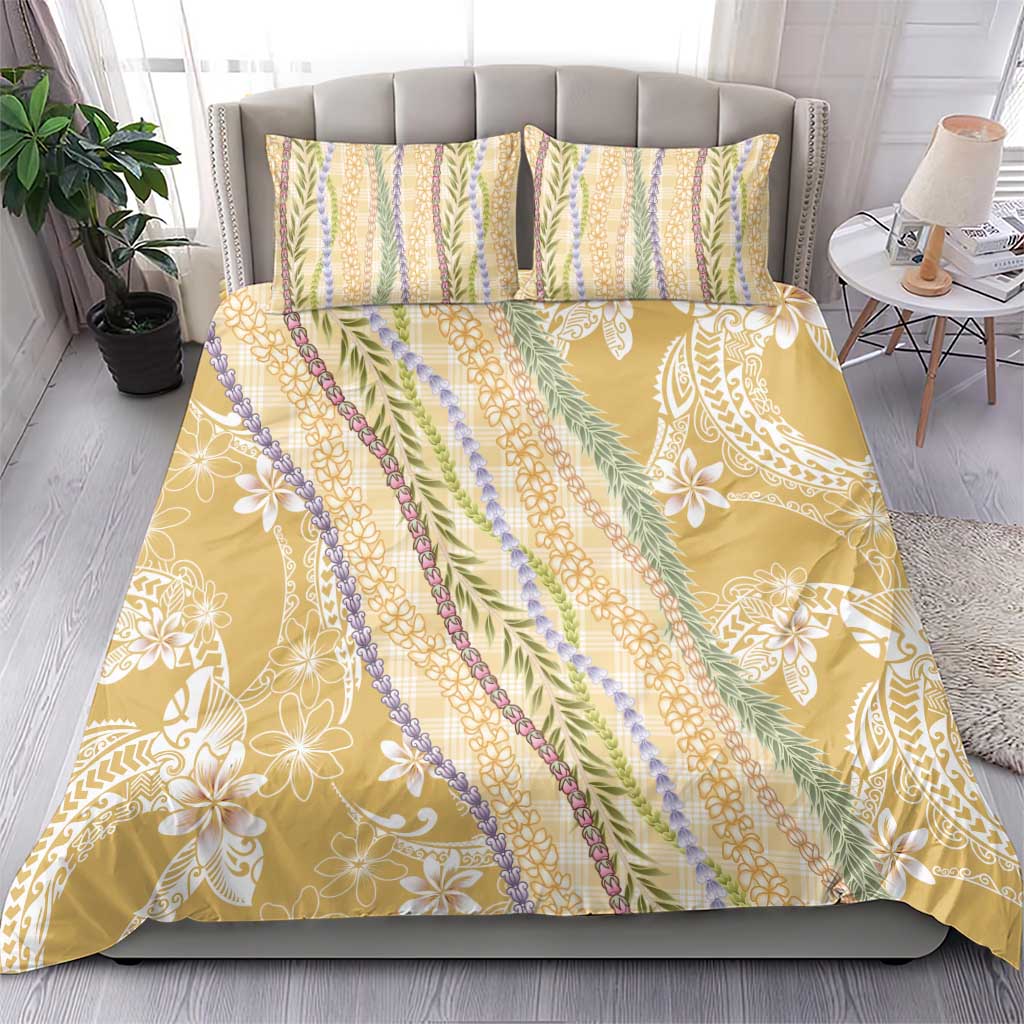 Yellow Palaka Hawaii Leis Bedding Set Hawaiian-plaid Elegant Tropical Vibes - Polynesian Pride