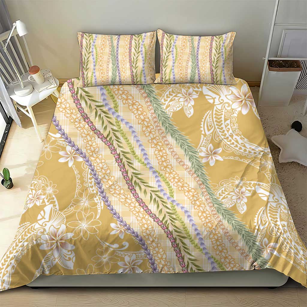 Yellow Palaka Hawaii Leis Bedding Set Hawaiian-plaid Elegant Tropical Vibes - Polynesian Pride