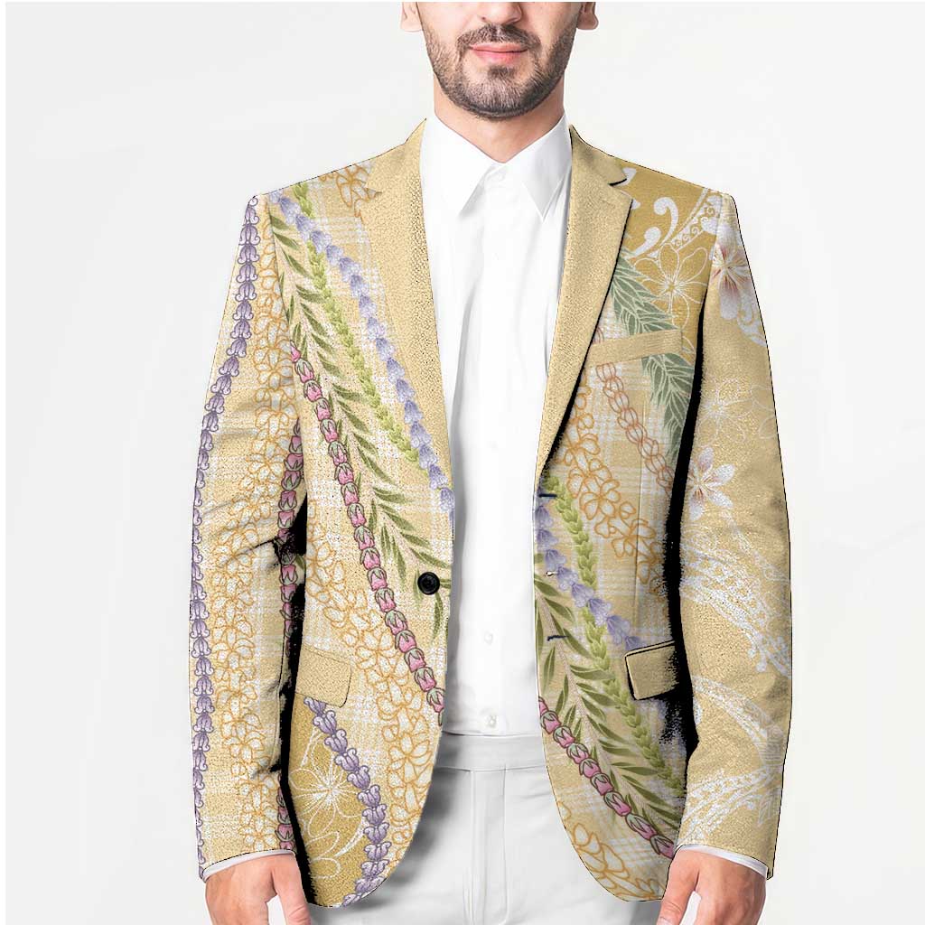 Yellow Palaka Hawaii Leis Blazer Hawaiian-plaid Elegant Tropical Vibes - Polynesian Pride