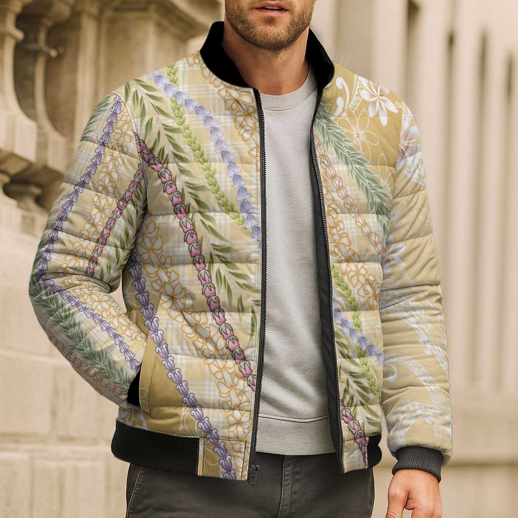 Yellow Palaka Hawaii Leis Bomber Puffer Jacket Hawaiian-plaid Elegant Tropical Vibes - Polynesian Pride