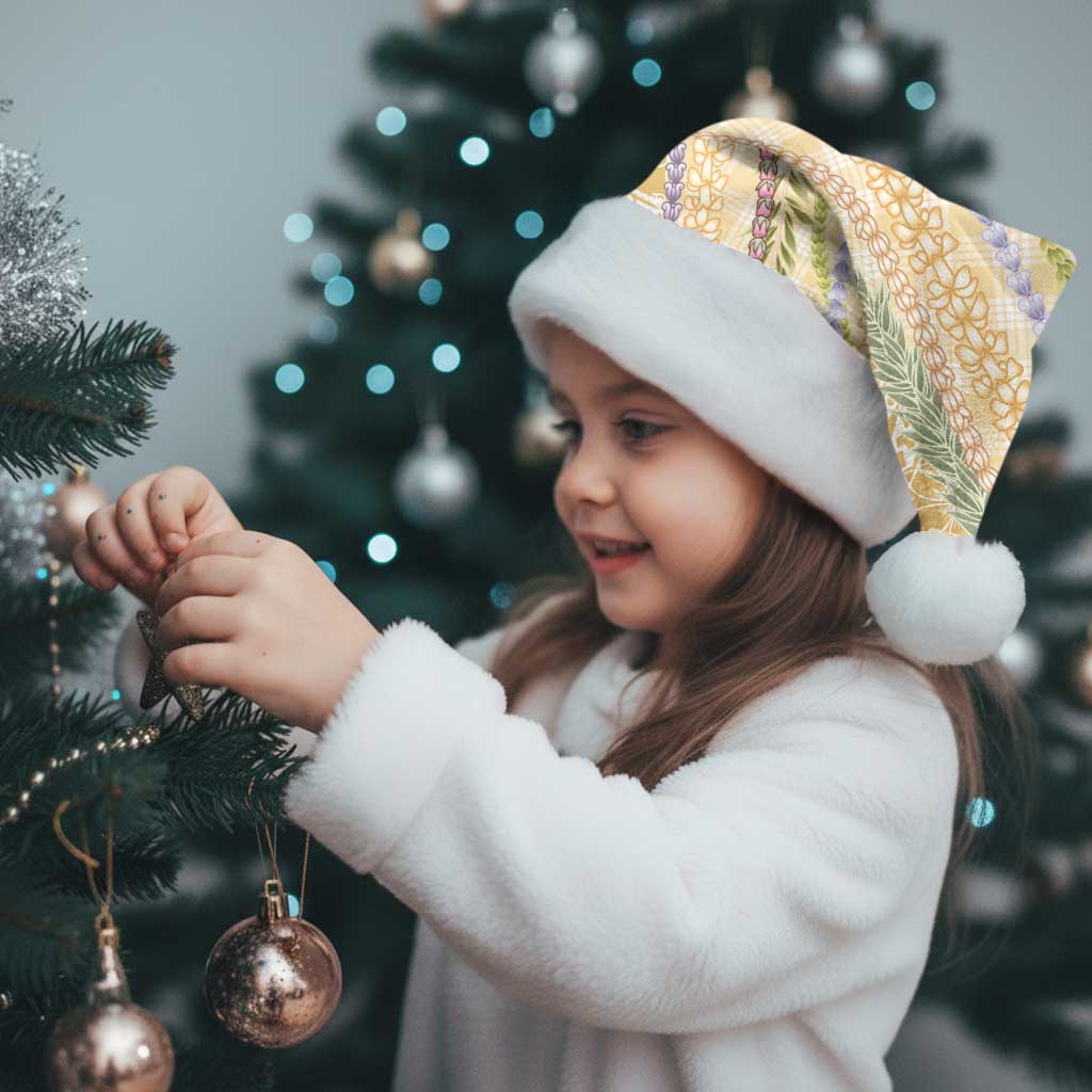 Yellow Palaka Hawaii Leis Christmas Santa Hat Hawaiian-plaid Elegant Tropical Vibes - Polynesian Pride