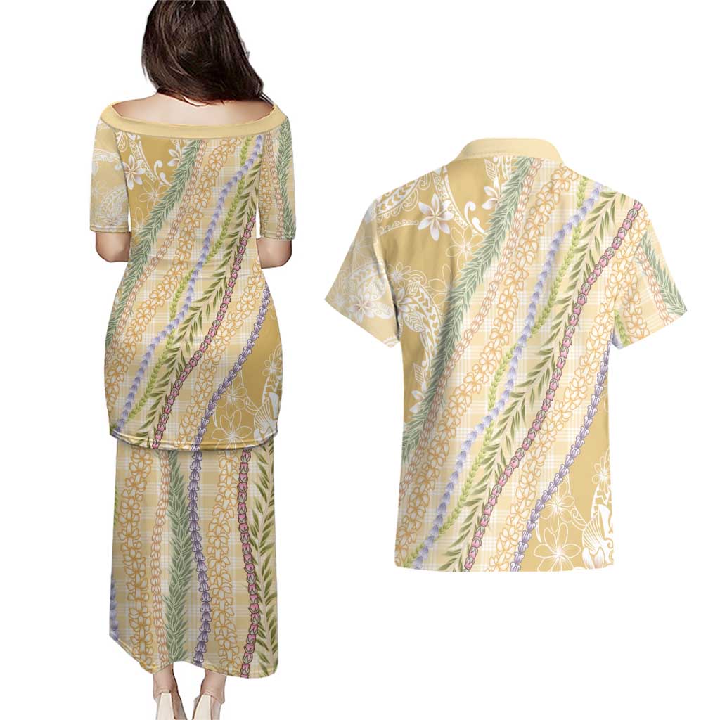 Yellow Palaka Hawaii Leis Couples Matching Puletasi and Hawaiian Shirt Hawaiian-plaid Elegant Tropical Vibes LT14 - Polynesian Pride