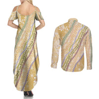 Yellow Palaka Hawaii Leis Couples Matching Summer Maxi Dress and Long Sleeve Button Shirt Hawaiian-plaid Elegant Tropical Vibes - Polynesian Pride