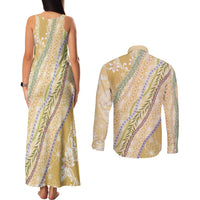 Yellow Palaka Hawaii Leis Couples Matching Tank Maxi Dress and Long Sleeve Button Shirt Hawaiian-plaid Elegant Tropical Vibes - Polynesian Pride