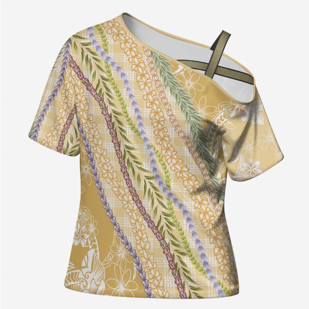 Yellow Palaka Hawaii Leis Cross Shoulder Shirt Hawaiian-plaid Elegant Tropical Vibes - Polynesian Pride