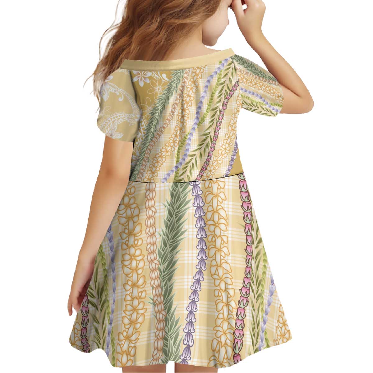 Yellow Palaka Hawaii Leis Family Matching Off The Shoulder Long Sleeve Dress and Hawaiian Shirt Hawaiian-plaid Elegant Tropical Vibes - Polynesian Pride